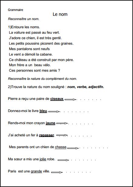 grammaire,nom commun,nom propre,exercices,preps